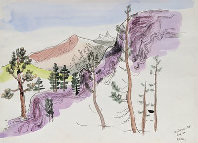 San Joaquin Mountain, August, 1956 Watercolor on pen and paper