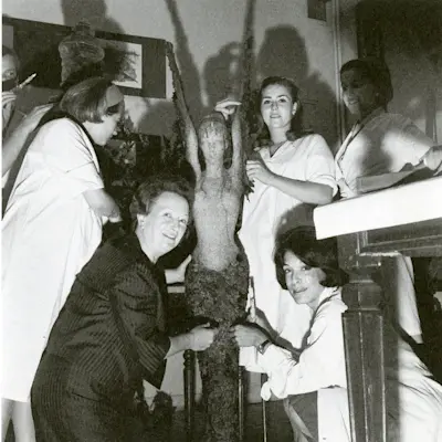 With Annie Beaumel in decoration workshop at 24, Faubourg-Saint-Honore, Paris, 1965