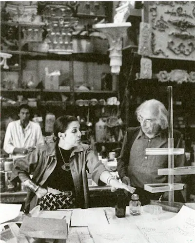 With Pierre Giraudon, in his workshop at Chilly-Mazrin, 1989