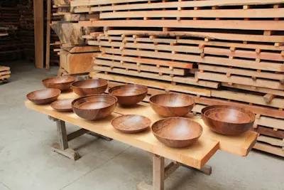 Bowls on bench