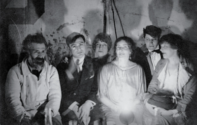 Studio in 1921 (Brancusi, Tristan Tzara, Berenice Abbott, Mina Loy, Jane Heap, Margaret Anderson)