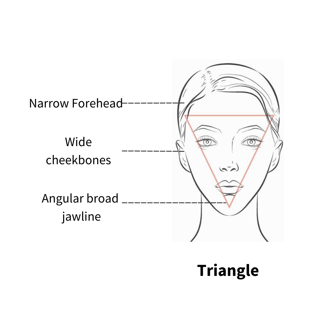 Diagram showing the features of a triangle face shape