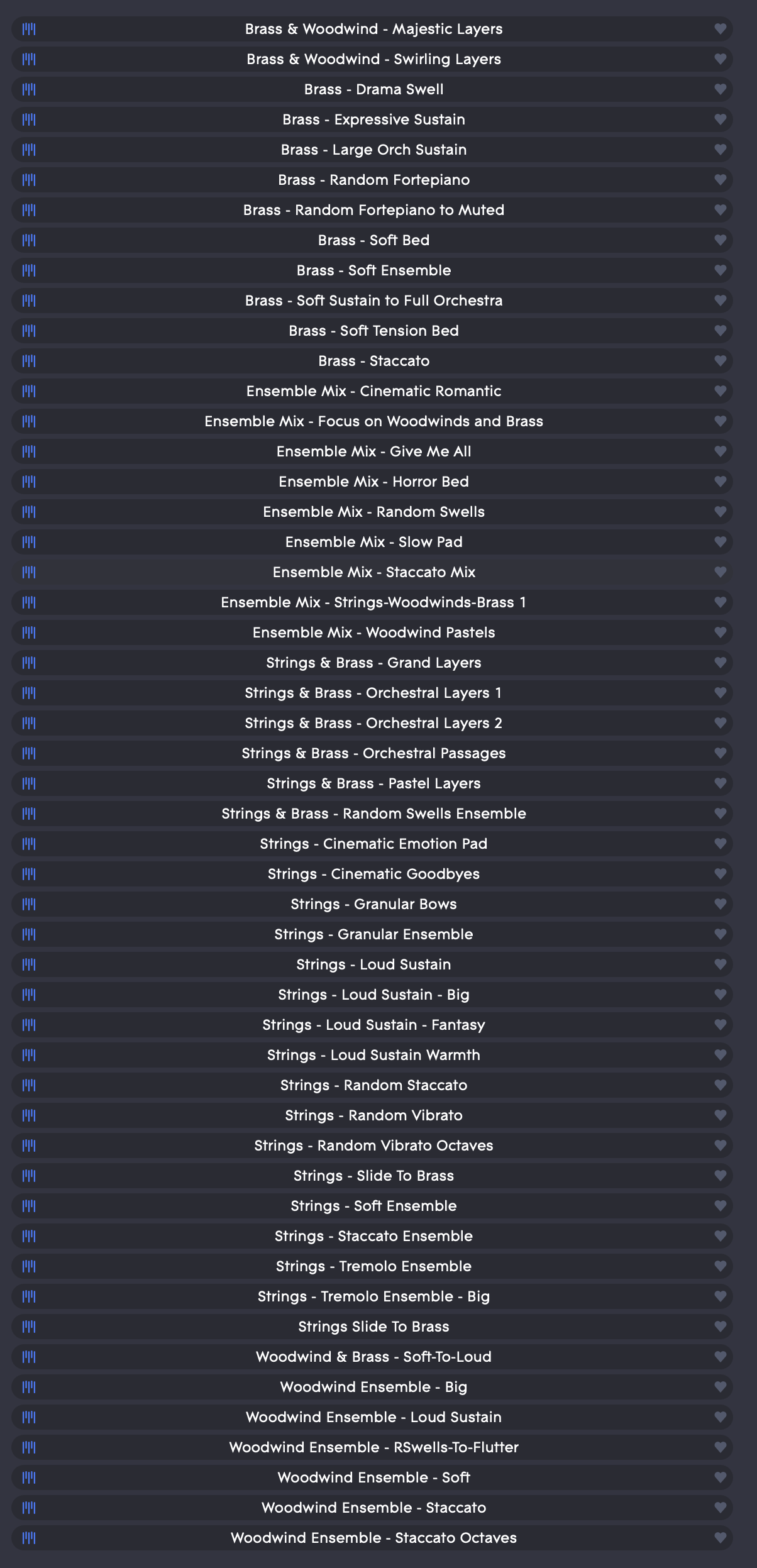 Orchestral Ensembles MPE Preset list image