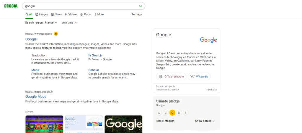 Ecosia note l'engagement climatique des entreprises Ecosia note l'engagement climatique des entreprises