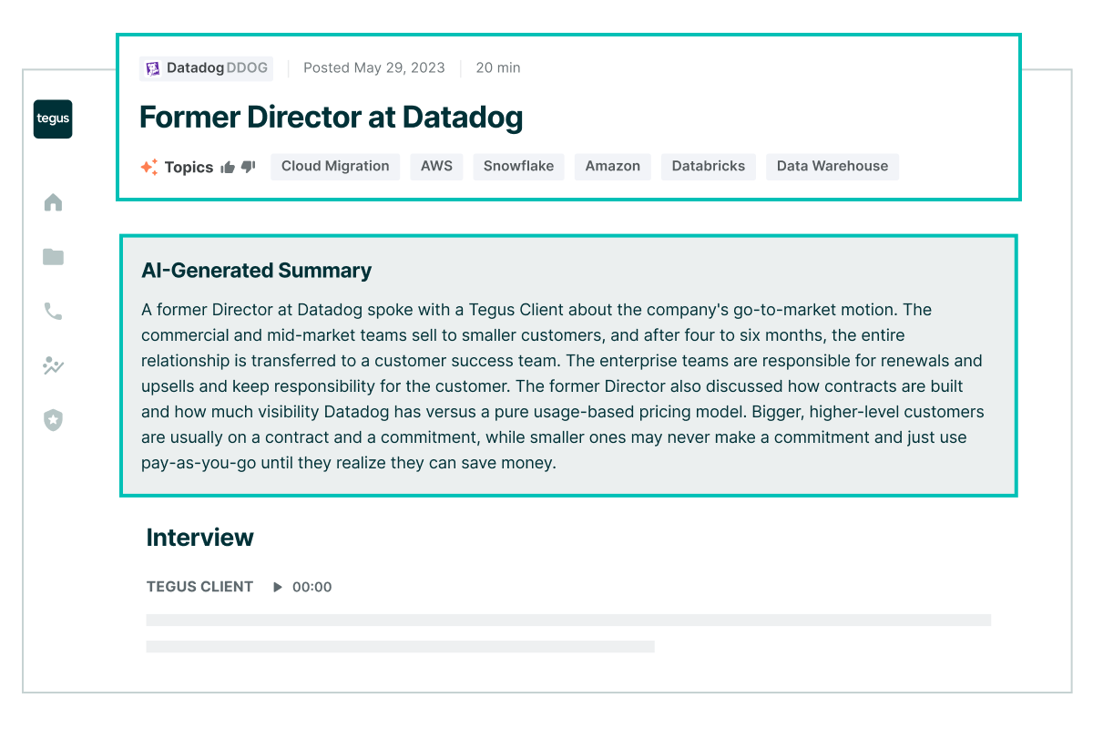 Former director at Datadog interview transcript with AI generated summary