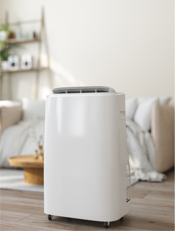 A window air conditioner in a living room