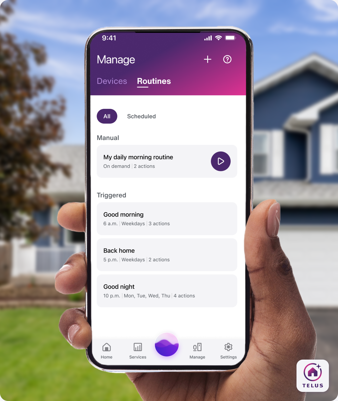 The TELUS SmartHome+ app showing energy usage of connected devices.