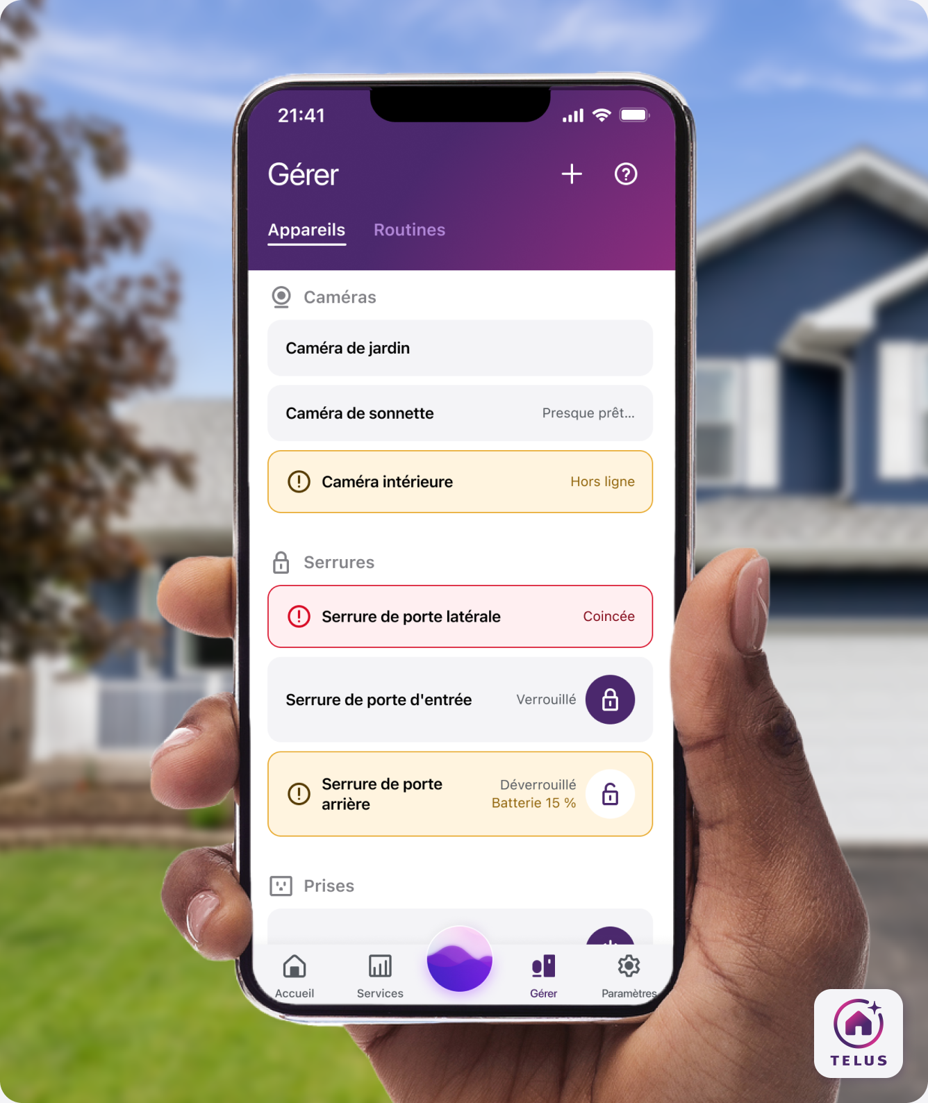 L’application Maison connectée+ de TELUS montrant la consommation d’énergie des appareils connectés.