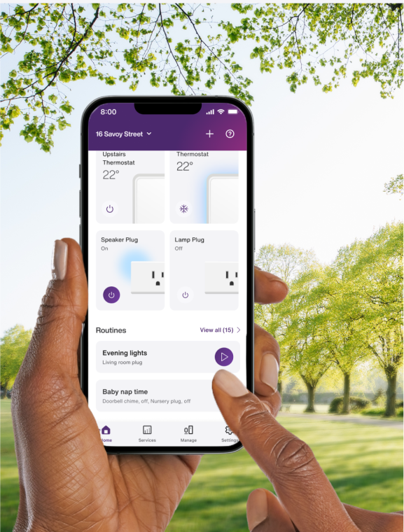 A smartphone displaying a matching purple application on its screen, showcasing a vibrant and cohesive design.