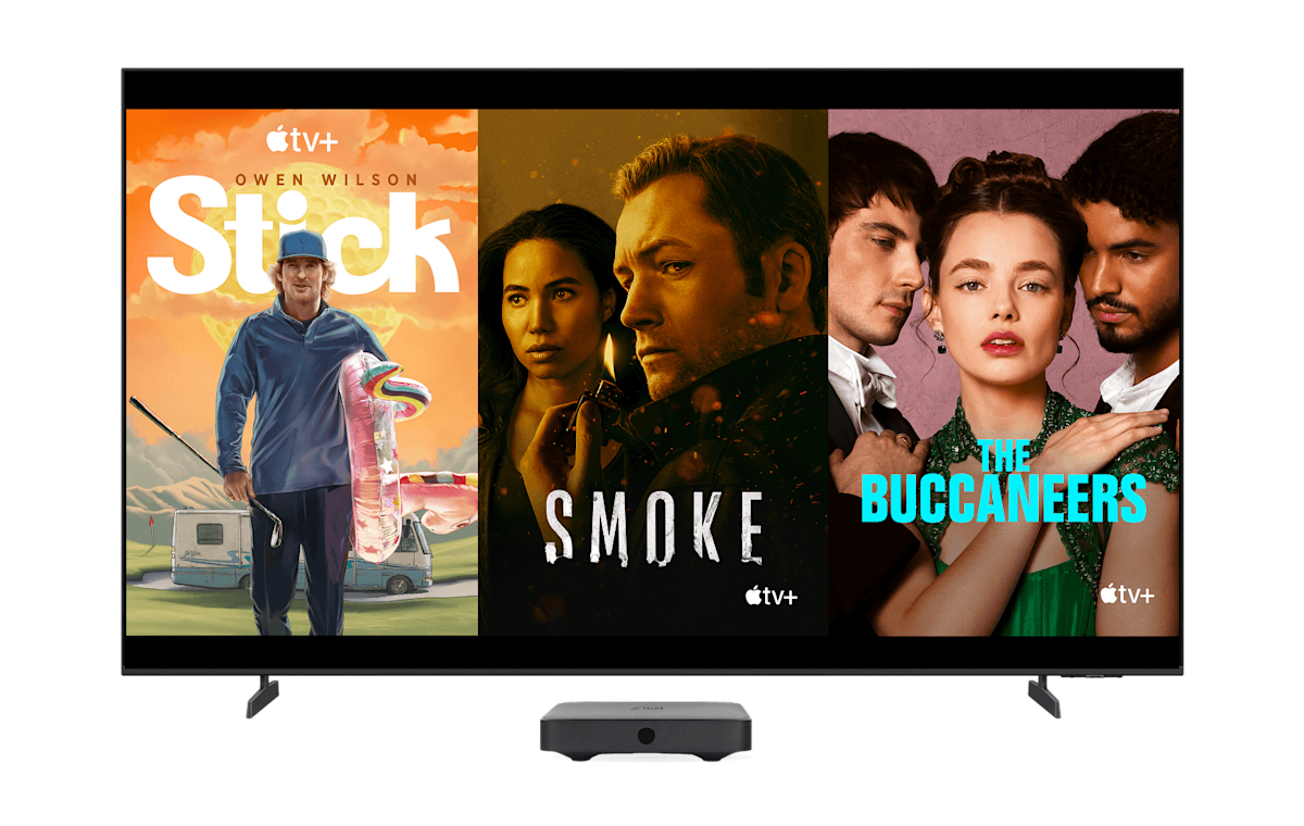 An image showing popular Apple TV+ shows: Stick, Smoke and The Buccaneers.