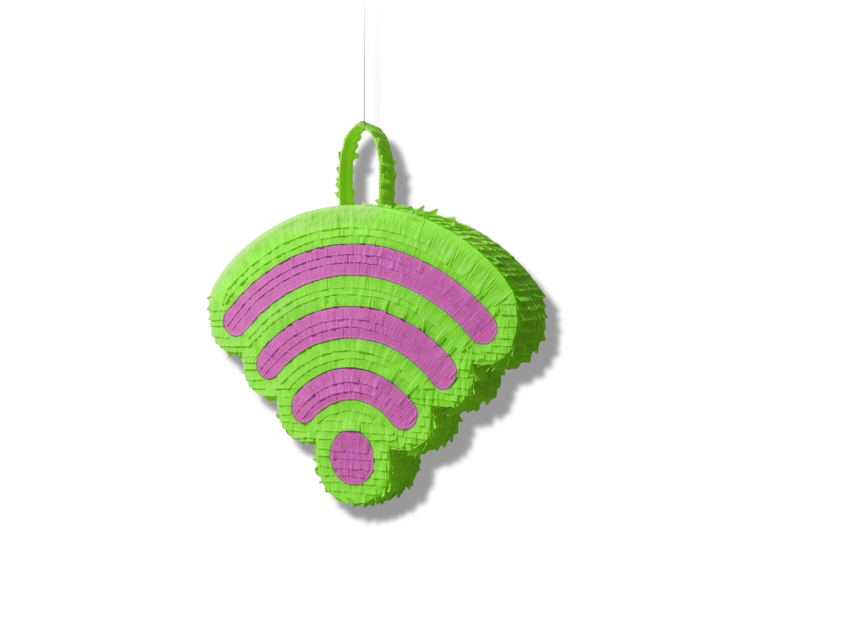 Une piñata en forme de symbole Wi-Fi est présentée.