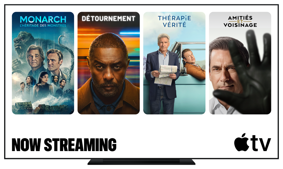 Un écran de télévision affichant du contenu en diffusion en continu, offert exclusivement sur Apple TV.