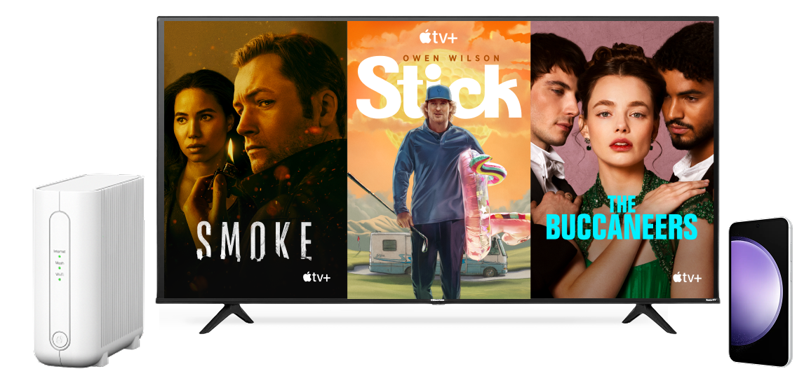 A collage of devices featuring popular Apple TV+ shows.