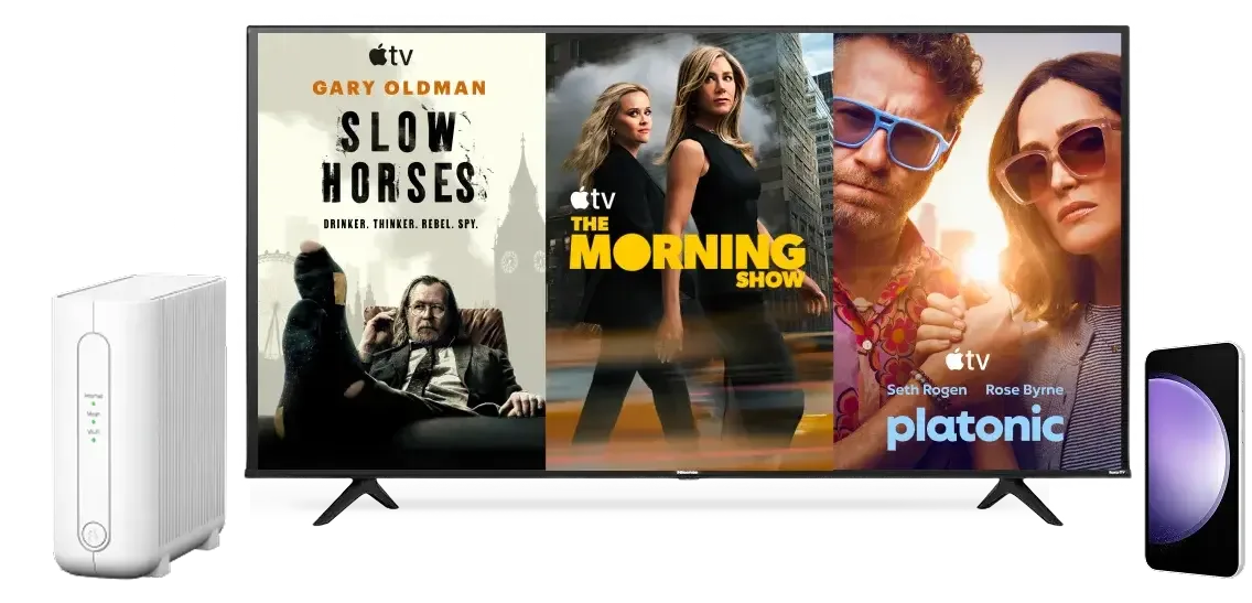 A collage of devices featuring popular Apple TV shows.