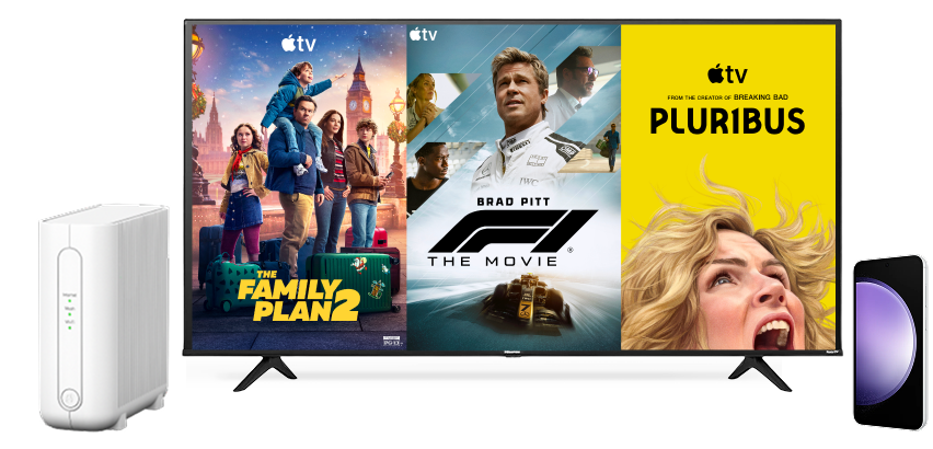 A collage of devices featuring popular Apple TV shows.