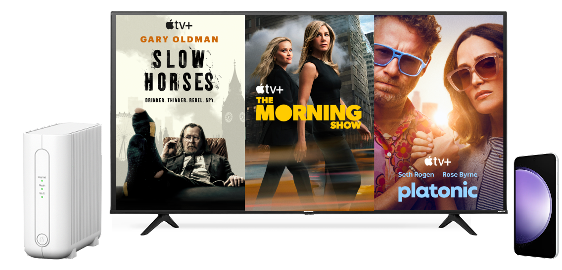 A collage of devices featuring popular Apple TV+ shows.