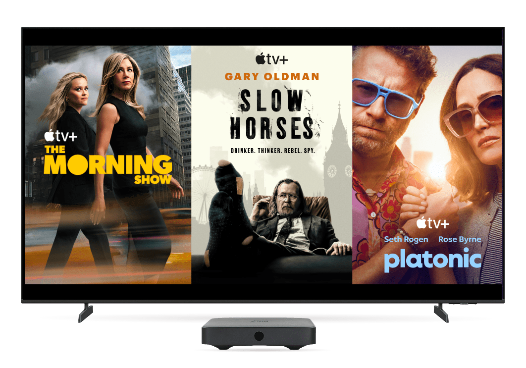 Three posters of popular content on Apple TV+; The Morning Show, Slow Horses and Platonic.