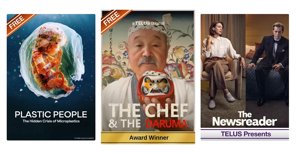 Affiches TELUS Originals de Plastic People, de The Chef & the Daruma et de The Newsreader