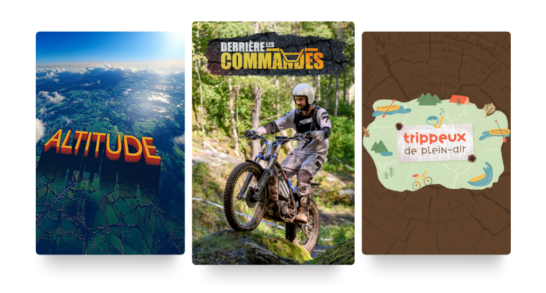 Three posters: Altitude, Derrière les commandes, and Trippeux de plein-air.