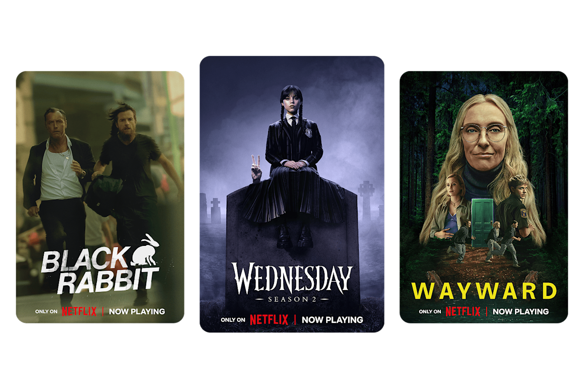 Three posters: Black Rabbit, Wednesday and Wayward.