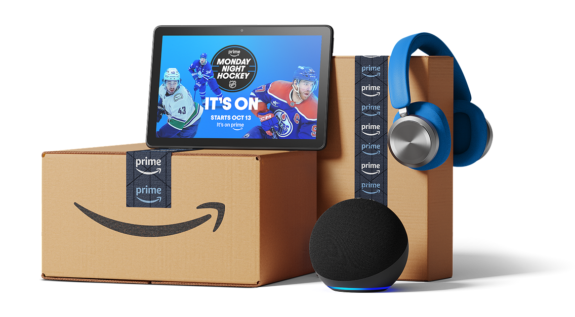 Devices playing popular Amazon Prime films and series are shown.