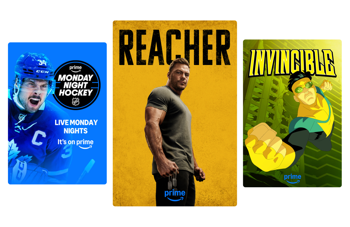 Posters of popular Amazon Prime films and series are shown.