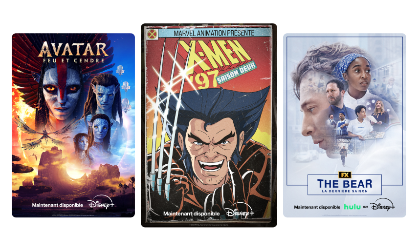 Affiches des films et séries Disney+.