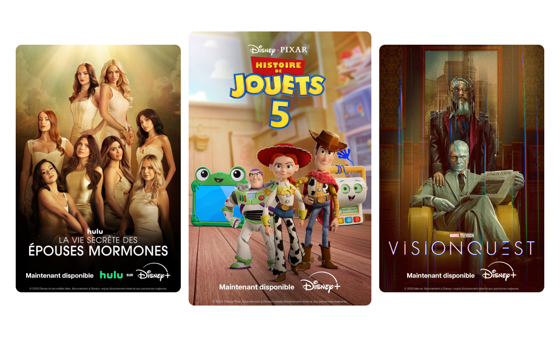 Affiches des films et séries Disney+.