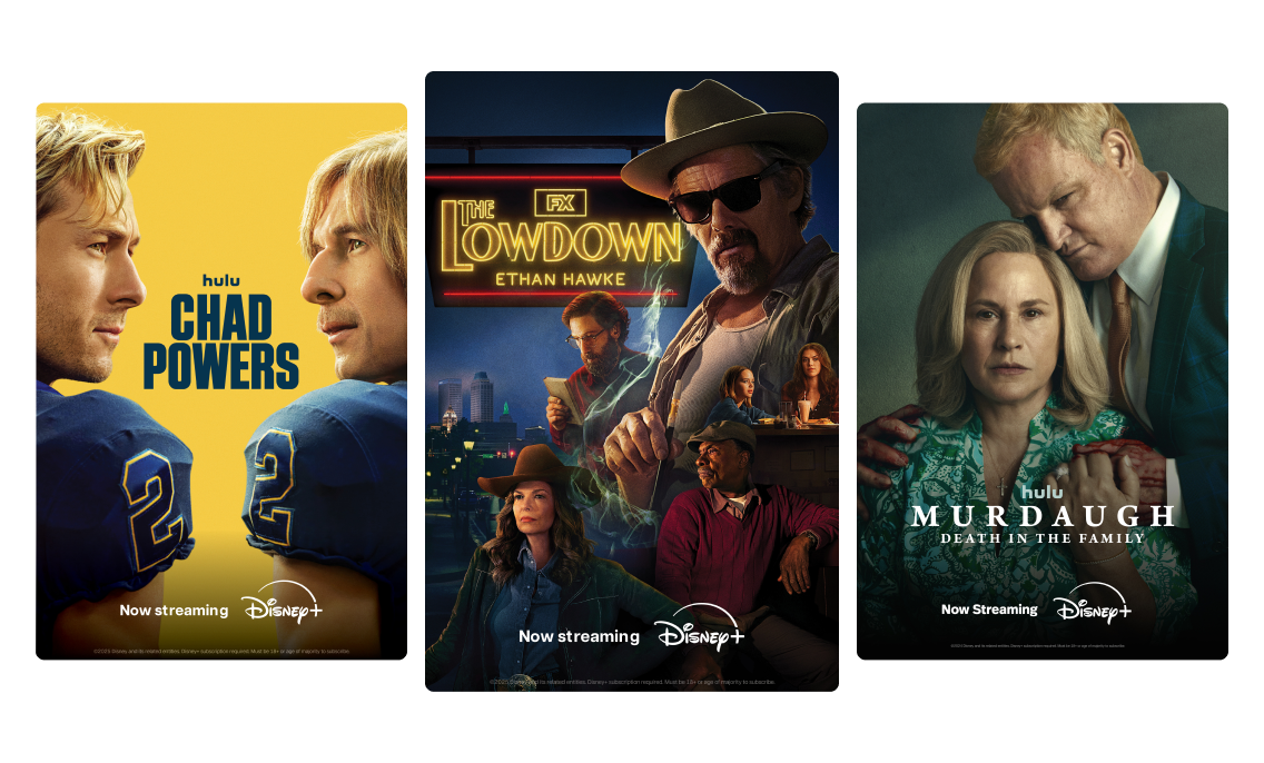Posters for popular Disney+ films and series are shown.