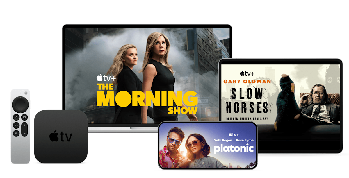 Popular content on Apple TV+; The Morning Show, Slow Horses and Platonic.