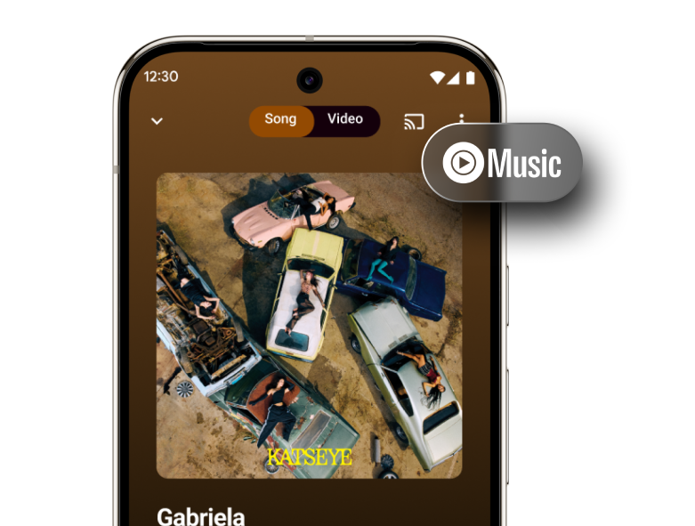 An image from YouTube Music is shown on a mobile device