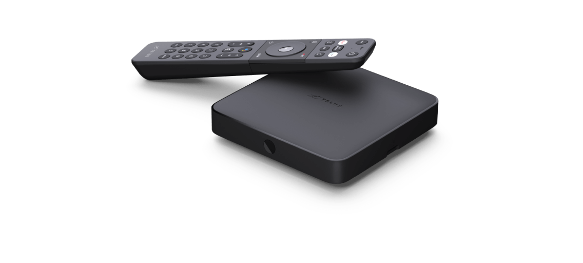 A black TELUS digital box and remote.