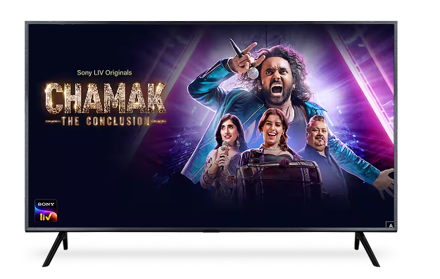 A TV displaying Sony LIV original with the 'Chamak: The Conclusion' poster and the Sony LIV logo on the lower left corner.