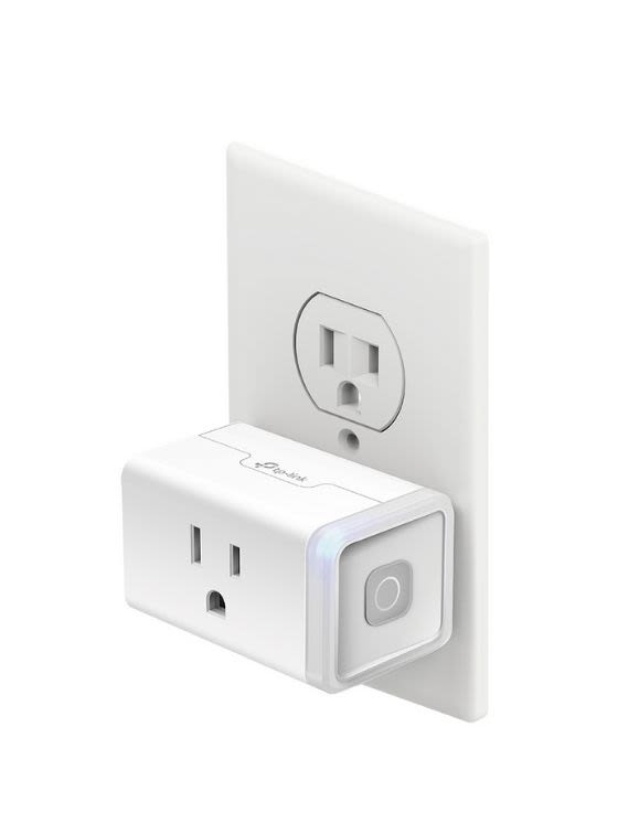 Side view of the Kasa Smart Plug Mini in a dual outlet, leaving space for a second plug.