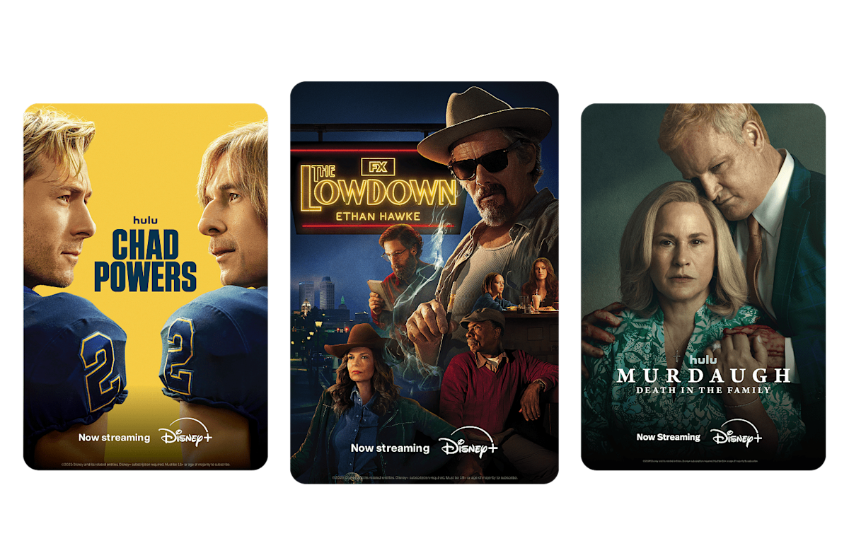 Three posters: Chad Powers, The Lowdown and Murdaugh.