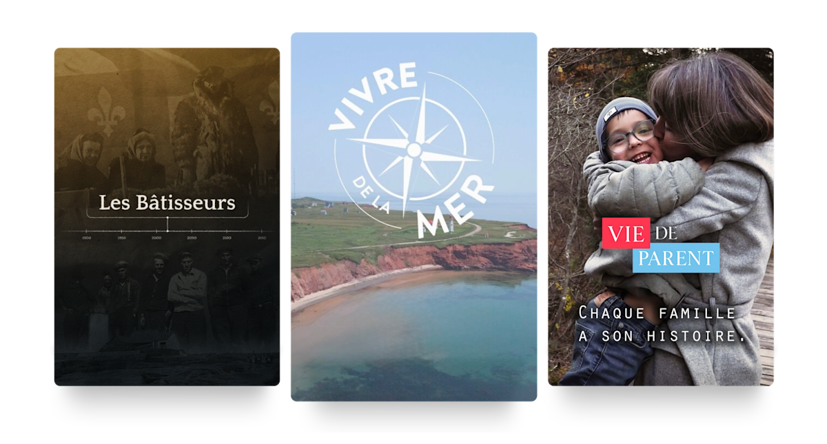Three posters: Les Batisseurs, Vivre de la Mer, and Vie de Parent.