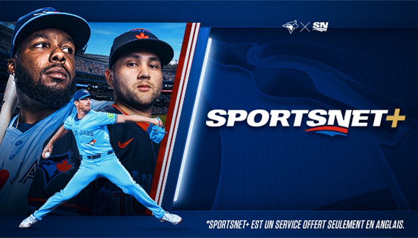 Trois joueurs de la Blue Jays avec le logo de Sportsnet.