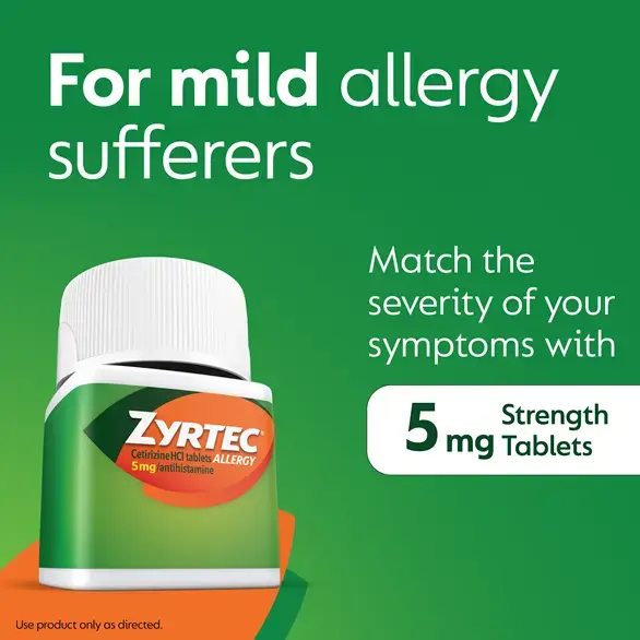 ZYRTEC® 5mg tablets for mild allergy suffers. Match the severity of your symptoms