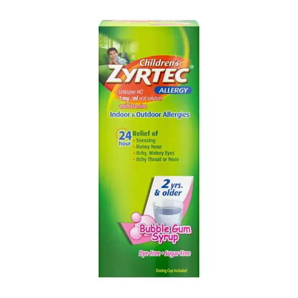 Children's Zyrtec Dye-Free Indoor & Outdoor Allergy Relief Syrup for 24-HR relief for ages 2+