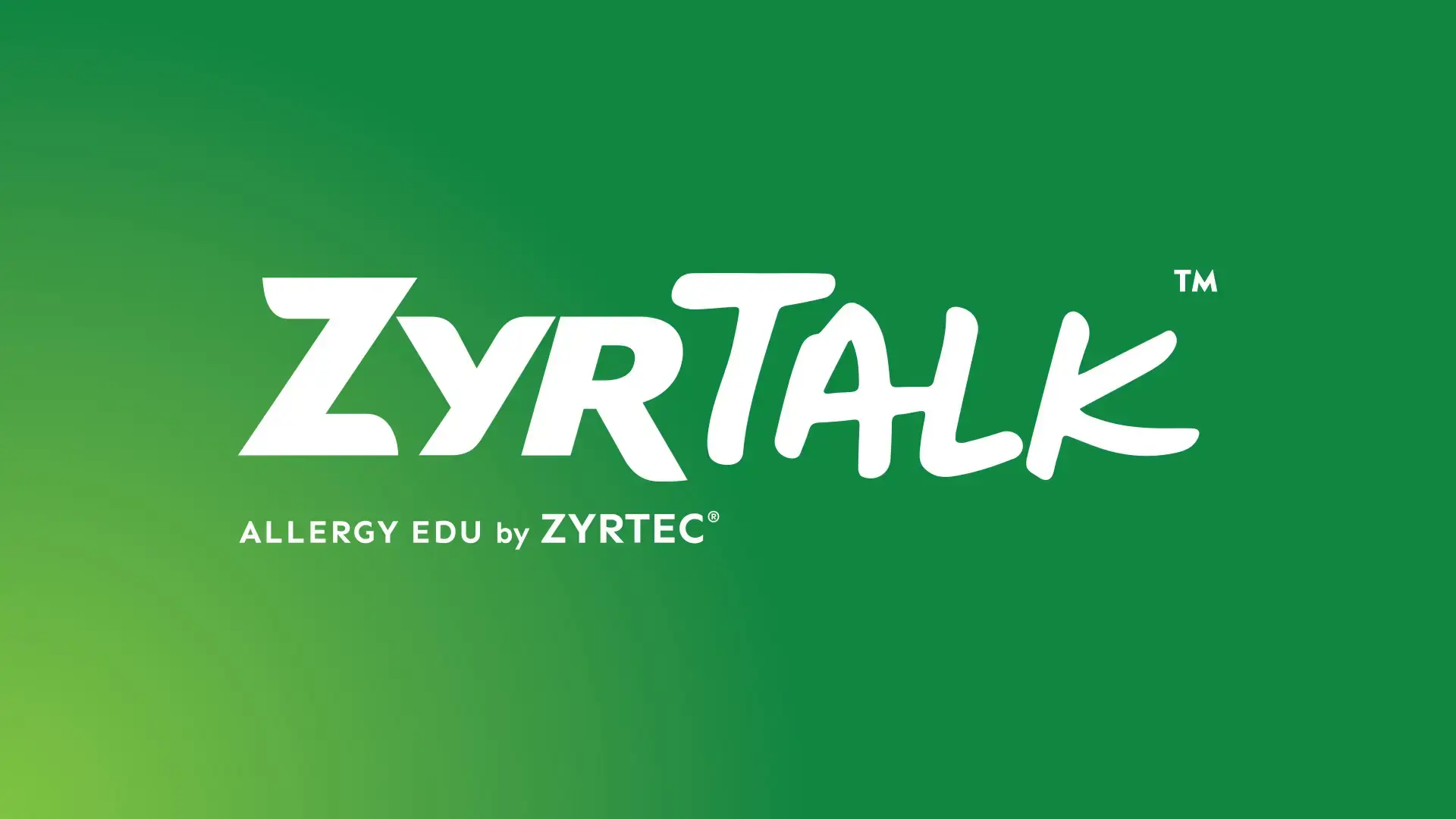 Text reads "ZyrTalk™ Allergy Education Series by Zyrtec®" in set against a vibrant green background.