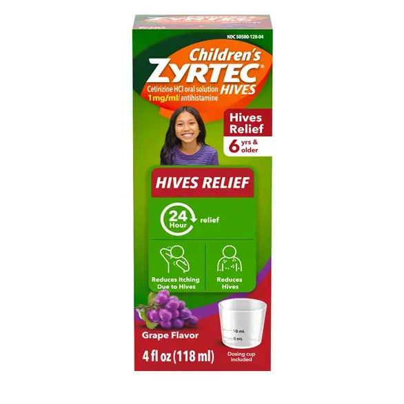 Product pack shot of Children's ZYRTEC® Hives Relief Syrup , Grape Flavor