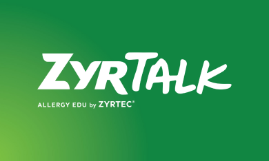 Text reads "ZyrTalk™ Allergy Education Series by Zyrtec®" in set against a vibrant green background.