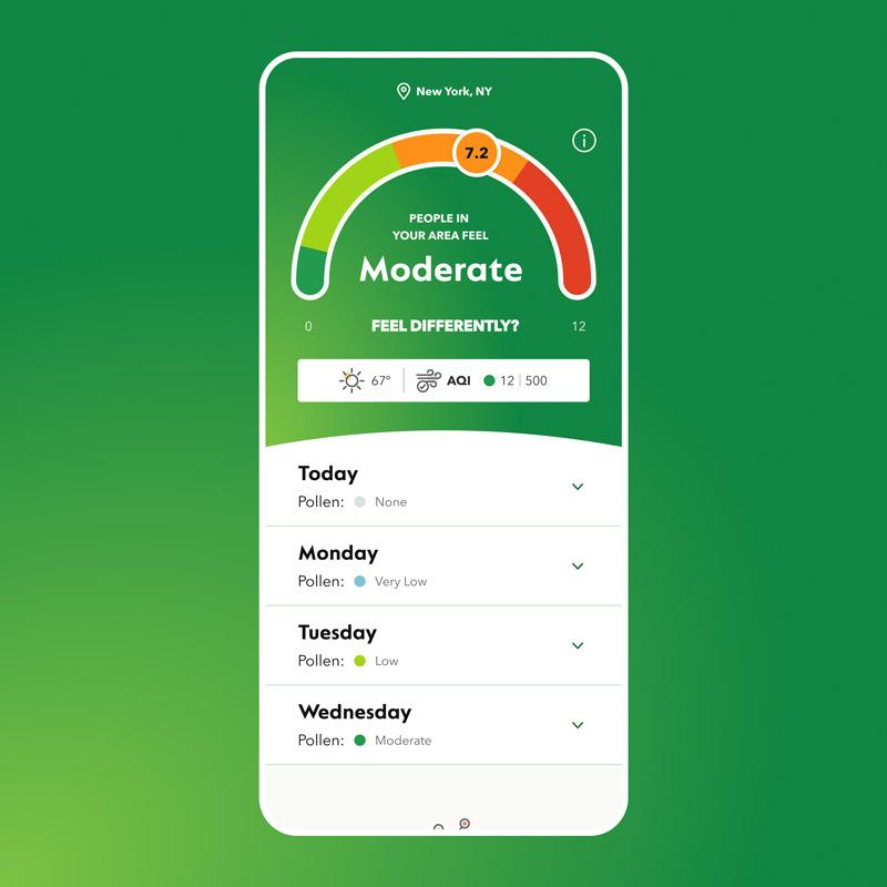 AllergyCast - Unregistered User AllergyCast mobile application unregistered user dashboard