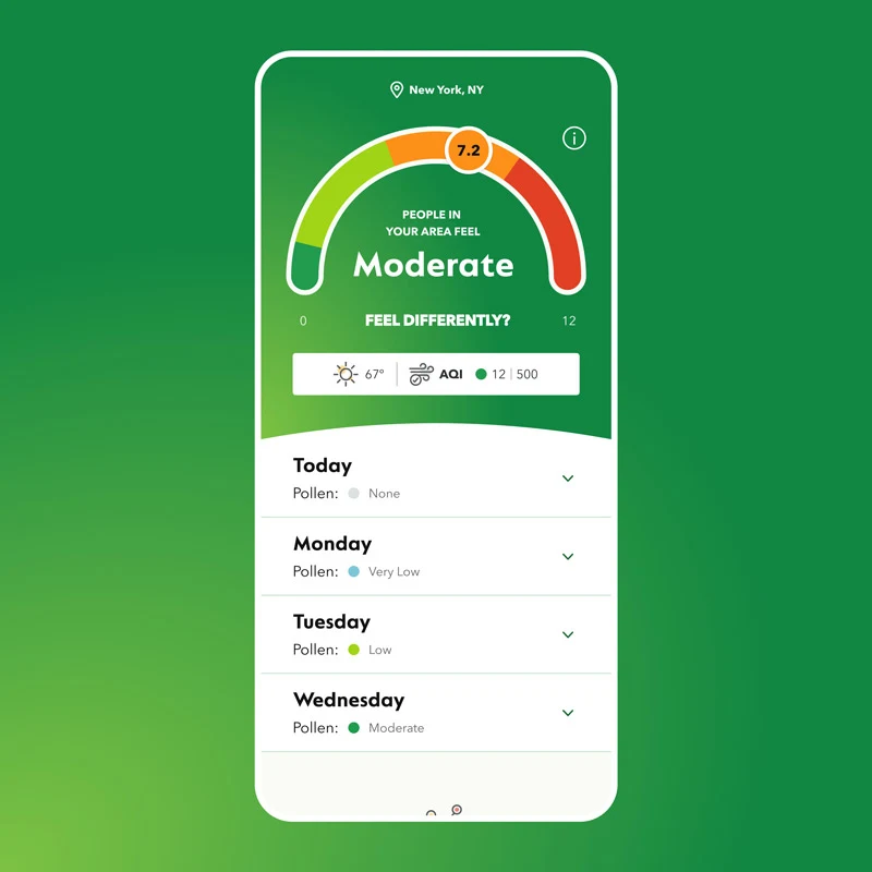 AllergyCast - Unregistered User AllergyCast mobile application unregistered user dashboard
