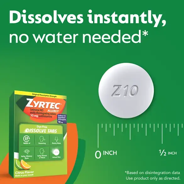 ZYRTEC® Dissolve provide fast (starts working at hour 1) 24-hour relief