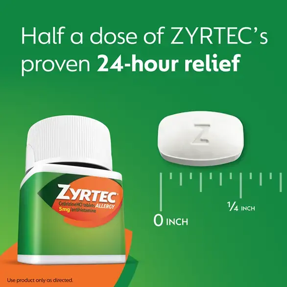 ZYRTEC® 5mg tablets with half a dose of Zyrtec’s proven 24-hour relief