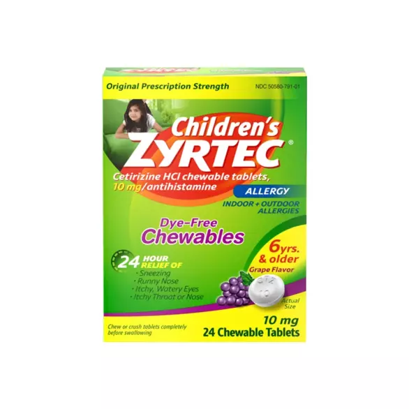 ZYRTEC Dye Free Chewable Allergy Medicine with Cetirizine HCl ZYRTEC