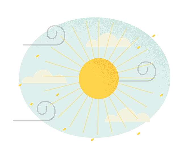 Illustration of the sun and wind blowing