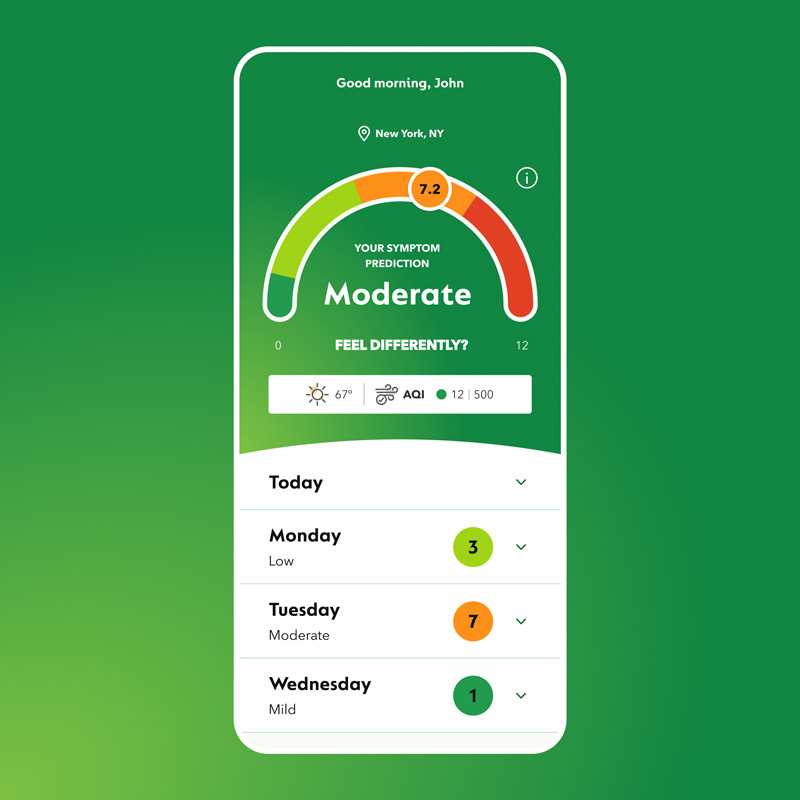 AllergyCast - Registered User AllergyCast mobile application registered user dashboard