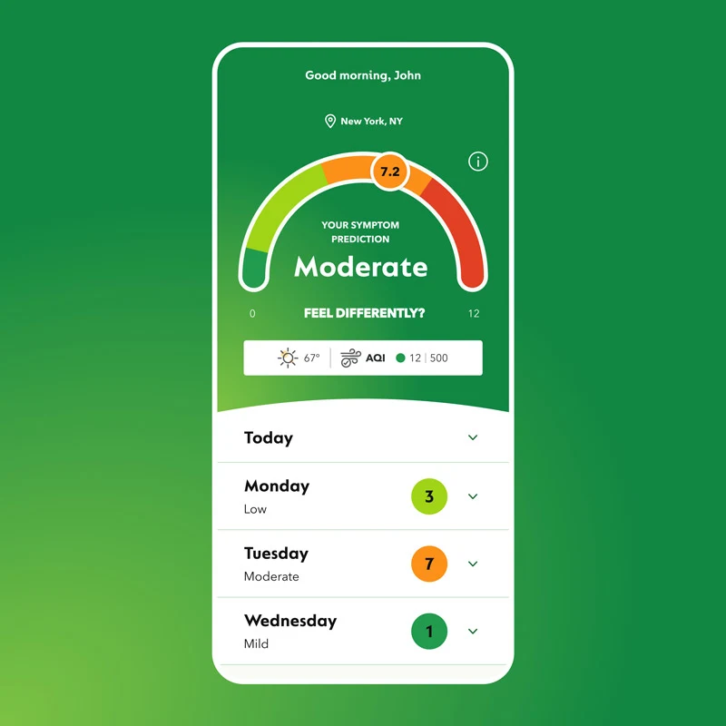 AllergyCast - Registered User AllergyCast mobile application registered user dashboard